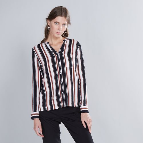 Max Striped V-neck Shirt with Long Sleeves and Patch Pocket MULTISHADE PINK