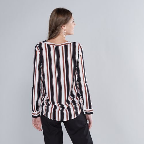 Max Striped V-neck Shirt with Long Sleeves and Patch Pocket MULTISHADE PINK