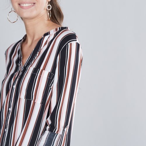 Max Striped V-neck Shirt with Long Sleeves and Patch Pocket MULTISHADE PINK