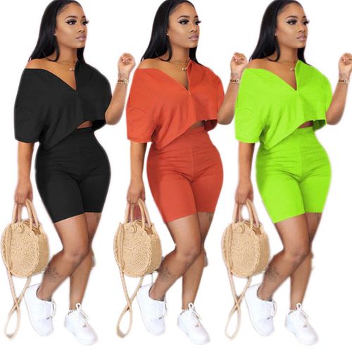 Fashion (black)Plus Size Two Piece Set Women Clothes 2020 Casual Tracksuit Crop  Top Biker Shorts Set Lounge Wear Matching Sets 2 Piece Outfits JIN @ Best  Price Online