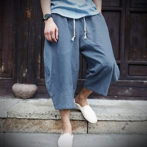 Fashion (blue Grey)2020 Men Cotton Linen Baggy Wide Leg Pants Men