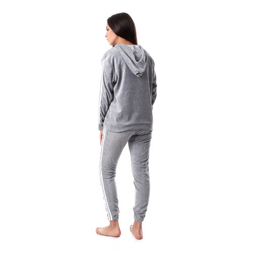 Kady Velvet Comfy Zipped Pajama Set - Medium Grey