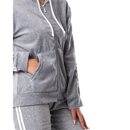 Kady Velvet Comfy Zipped Pajama Set - Medium Grey