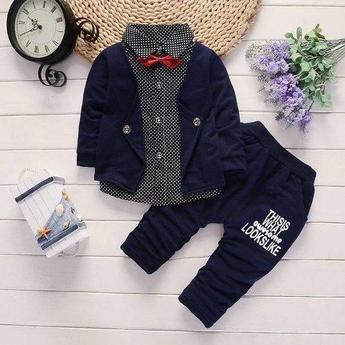 Buy Fashion Boys Long Sleeve Gentleman Top + Casual Trousers - Navy Blue in Egypt