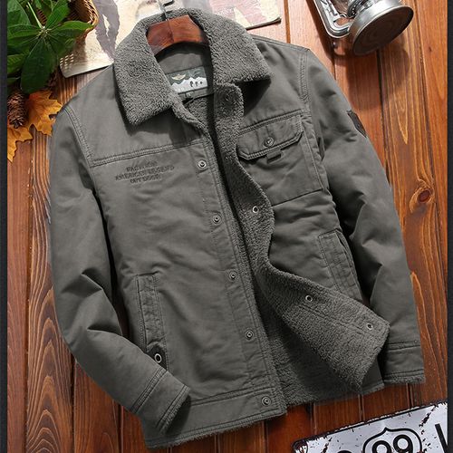 Generic 100 cotton Denim Winter Jacket Men Fleece lined Thickened Warm Men s Coat Casual Khaki Green Lamb Parka Men Trendy Jacket Best Price Online Jumia Egypt