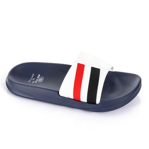 Buy Activ White & Navy Blue Stripes Rubber Boys Slippers in Egypt