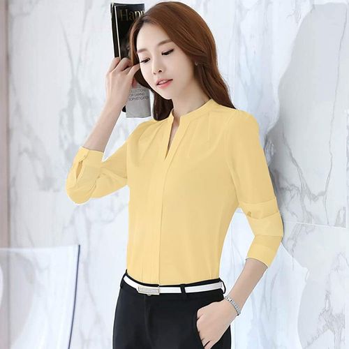 product_image_name-Sun Set-بلوزه كم طويل ساده للنساء لون اصفر-3