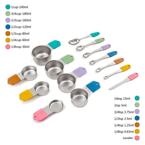 Measuring Cups And Spoons Set, Plastic Measuring Cup And Measuring Spoon  Set, 7 Measuring Cups And 7 Spoons With 1 Leveler, Kitchen Measuring Cups  Set For Baking, Colorful Measure Cups And Spoons