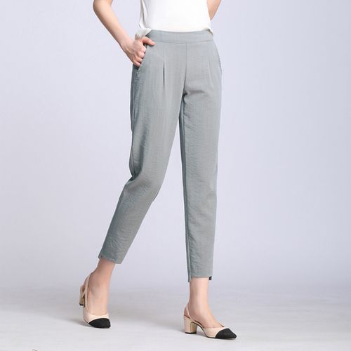 Womens Cotton Linen Pants Dressy Casual Elastic Waisted Solid