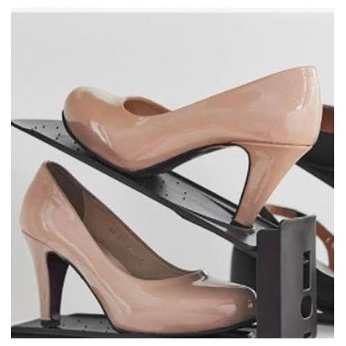 product_image_name-Generic-منظم أحذية مكون من 4 قطع، رف أحذية مزدوج الطبقات قابل للتعديل على 4 مستويات، حامل رف تخزين موفر للمساحة (أسود، عبوة من 4 قطع)-2