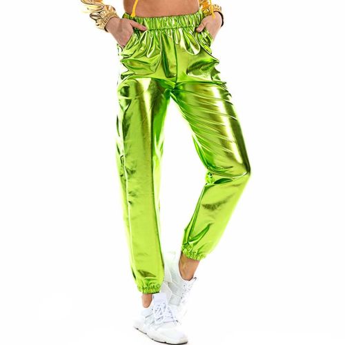 GREEN HIGH-WAIST PU METALLIC LEATHER PANTS