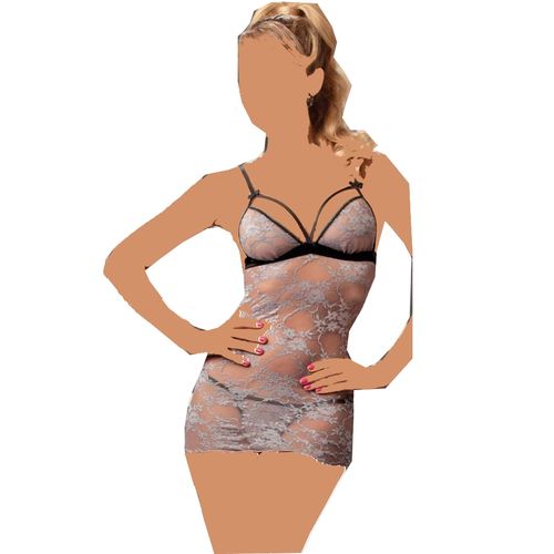 Buy Lingerie Short Dress And Thong Pants - Transparent - Gray in Egypt