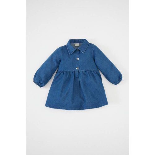 product_image_name-Defacto-Baby Girl Shirt Neck Regular Fit Dress - Mid Blue-4