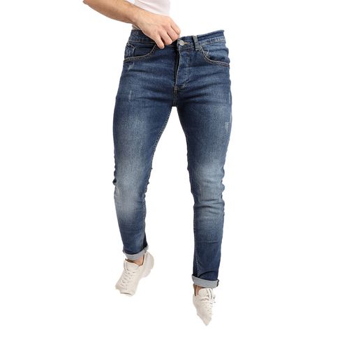 White Rabbit Slim Fit Cotton Jeans With Scratches - Wash Standard Blue ...