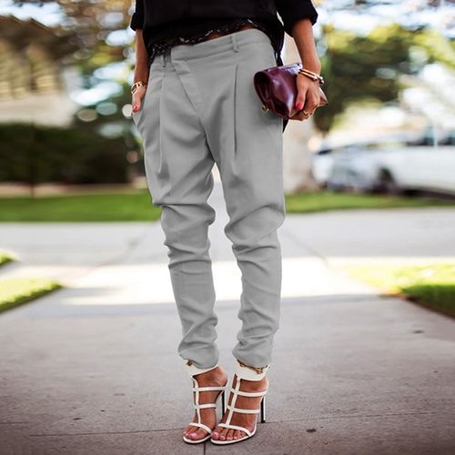 Fashion (gray)Women's Summer Trousers Women High Waist Harem Pants Women  Elastic Waist Stripe Casual Pants For Women DOU @ Best Price Online