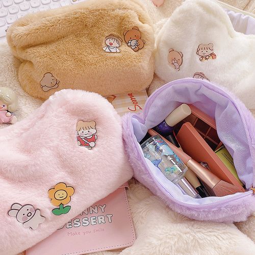 Generic （White Cat）Plush Cosmetic Bag Korea Student School Pencil Case Girls  Large Capacity Storage Bag RA @ Best Price Online