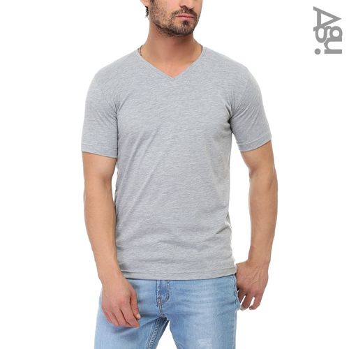 اشتري Agu Solid V-Neck T-Shirt - Grey في مصر
