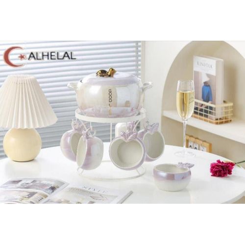 product_image_name-Generic-ALHELAL طقم شوربة بورسلين فاخر، حامل معدني موديل أبل، أبيض، طقم كامل مع حامل وأوعية للتقديم-2