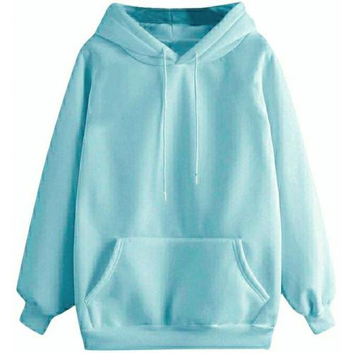 اشتري Front Stitched Floral High Low Hoodie - Light Blue في مصر