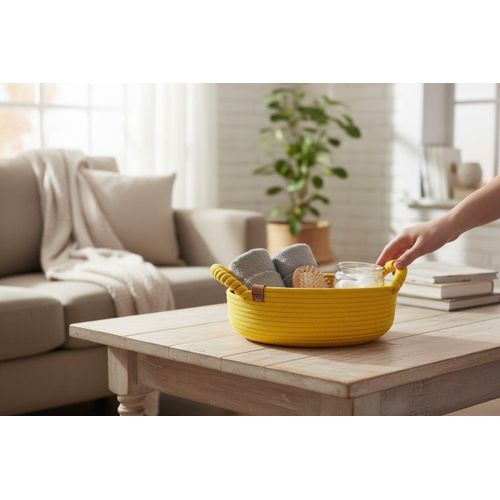 product_image_name-Generic-سلة تخزين انيقة من الحبال القطنية بتصميم فقاعات دائرية، لمسة نهائية غير لامعة، 25 سم * 8 سم مع مقابض لتنظيم المنزل (اصفر)-4