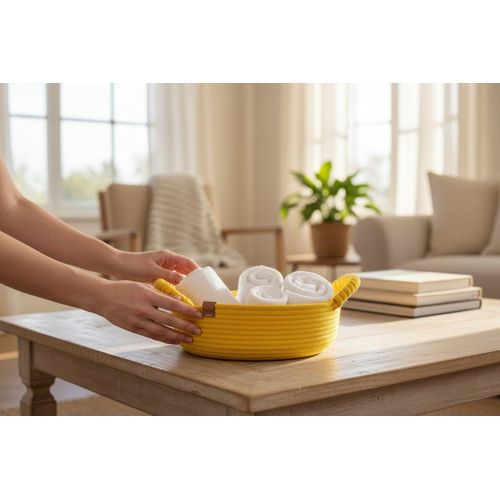 product_image_name-Generic-سلة تخزين انيقة من الحبال القطنية بتصميم فقاعات دائرية، لمسة نهائية غير لامعة، 25 سم * 8 سم مع مقابض لتنظيم المنزل (اصفر)-5