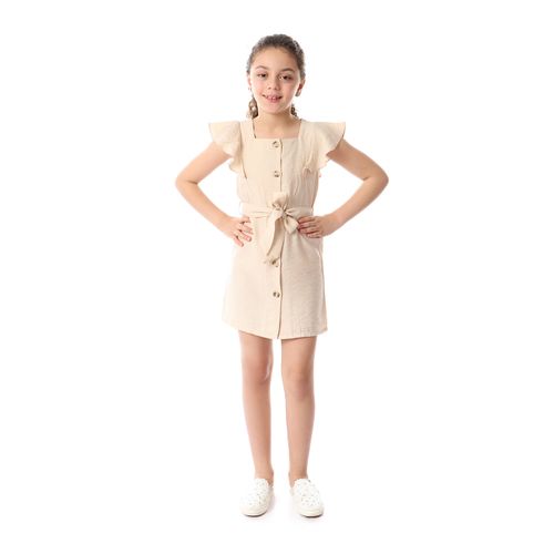 Buy Zodiac Square Neck Buttoned Beige Dress For Girls in Egypt