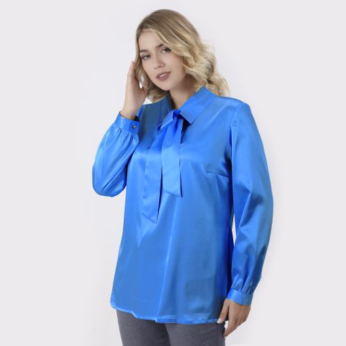 Buy Smoky Egypt Satin Blouse With Removable Bow Tie - Turquoise in Egypt