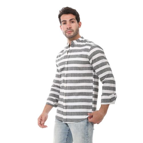 product_image_name-2b STYLISH-قميص مخطط بأكمام طويلة - أبيض كريمي ورمادي - 2b STYLISH-2