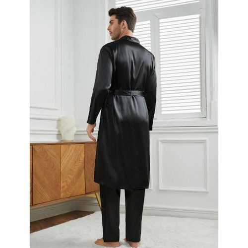 product_image_name-Generic-بيجامه ستان رجالي قطعتين لون اسود-2