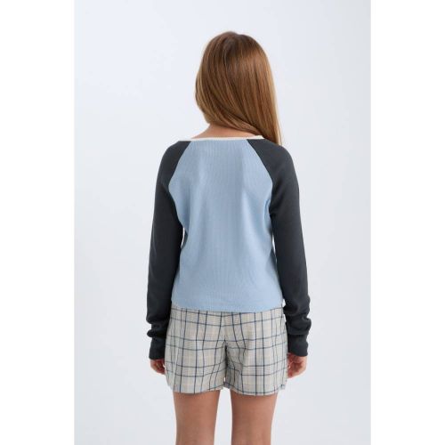 product_image_name-Defacto-Girl V Neck Slim Fit Long Sleeve T-Shirt - Lt.Blue-4