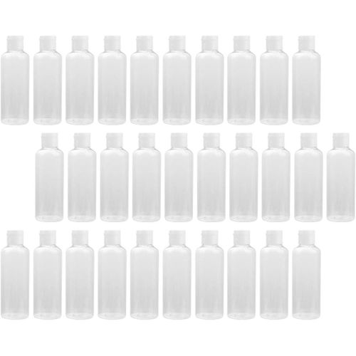 product_image_name-Generic-مجموعة زجاجات سفر فارغة شفافة 30 قطعة 100 مل زجاجات صغيرة بغطاء مقلوب قابلة لإعادة الاستخدام والتعبئة زجاجات تجميل بلاستيكية مقاومة للتسرب للسوائل، أبيض، 12X4 سم-1