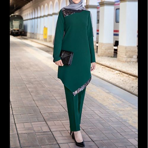 Fashion 2 Piece Banquet Abaya Dress Islamic Clothing Muslim Sets Women Wear  Suit Dress-Dark Green @ Best Price Online