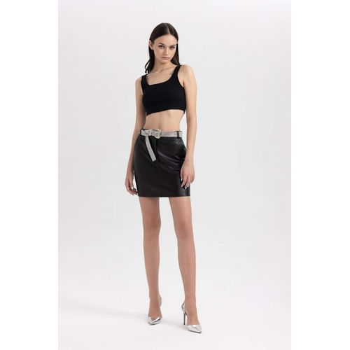 Defacto Coool A Cut Faux Leather Mini Knitted Skirt Best Price