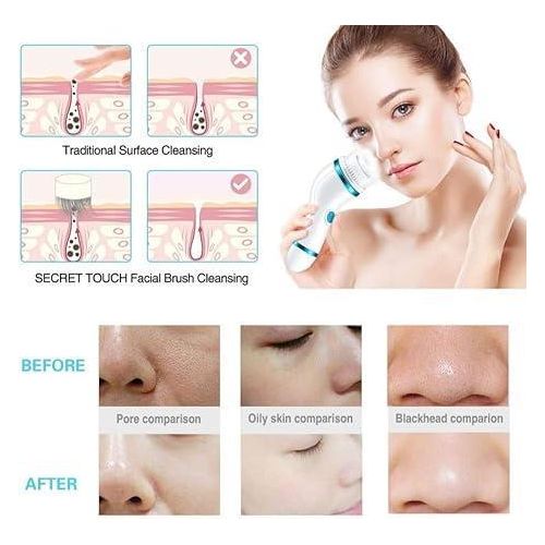product_image_name-Generic-4 in 1 Facial Cleansing Brush - Rechargeable Face Brush Set - Waterproof Electric Facial Cleanser for Deep Cleansing, Exfoliating, Blackhead Removal, 2 Adjustable Speeds - Multicolor-5