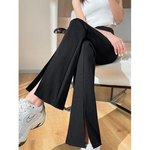 Fashion (Black Short)Plus Size Slit Black Flare Pants For Women Trousers  Korean Style Casual Office Lady Female High Waist Long Bell Bottom Pants  XXA @ Best Price Online