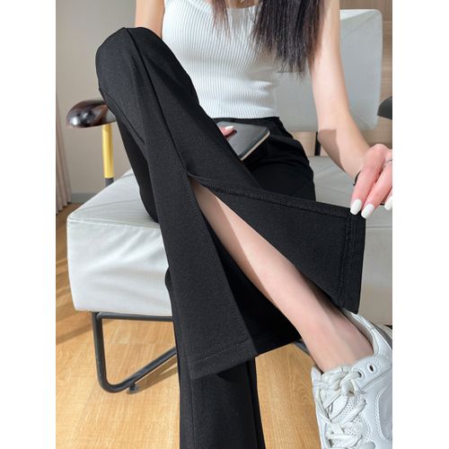 Fashion (Black Short)Plus Size Slit Black Flare Pants For Women Trousers  Korean Style Casual Office Lady Female High Waist Long Bell Bottom Pants  XXA @ Best Price Online