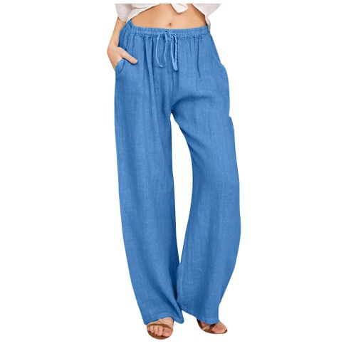 Fashion (Blue)Summer Fashion Pants Plus Size 3xl Women Casual Solid Cotton  Linen Pockets Loose Drawstring Elastic Waist Long Wide Leg Trousers WEF @  Best Price Online