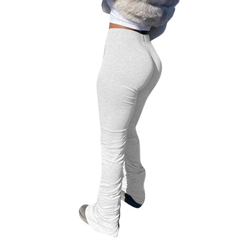 Fashion (white)Sweatpants Women Pleated Flare Pant High Waist