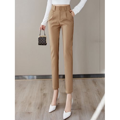 Fashion (Khaki)Women Harem Pants Spring Autumn Elegant Two Buttons