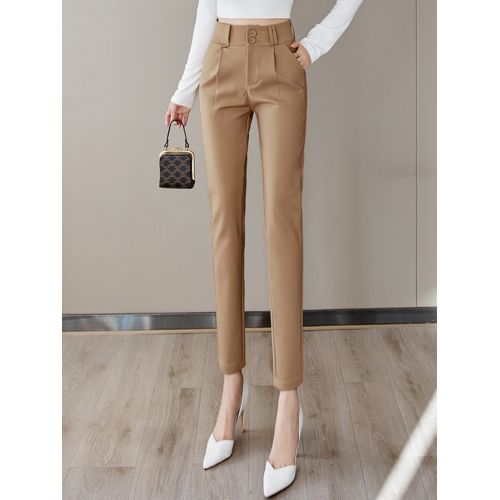 Fashion (Khaki)Women Harem Pants Spring Autumn Elegant Two Buttons  Mid-Waist Formal Office Business Trousers Casual Slim Black Woman Pants DOU  @ Best Price Online
