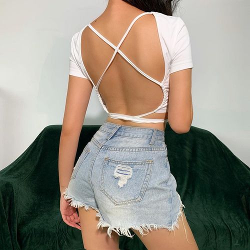 White Cut Out Shirt, Open Back Long Sleeve Shirt