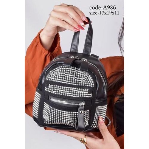 product_image_name-Generic-Women's Small Backpack Leather Black With Silver Rivets For Daily Us-1
