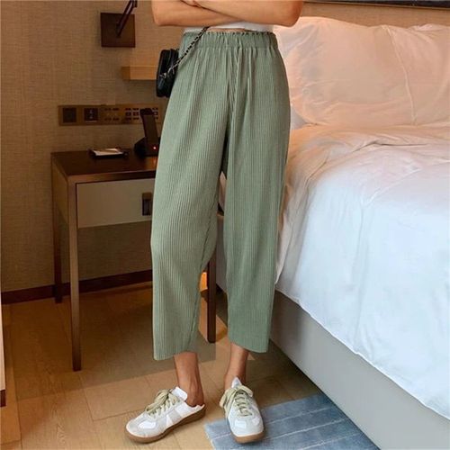 Fashion (Green)2023 Women's Pleated Pants Loose Ice Silk Korean Casual Pants  Wide Leg Trousers Home Classic Sports Wear Girls Clothes XXA @ Best Price  Online