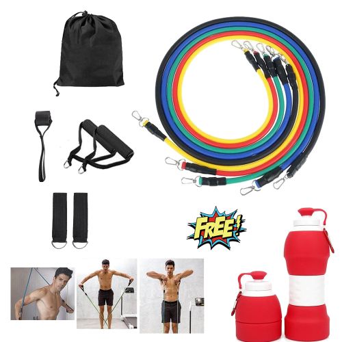 Buy 11pcs Resistance Bands+Collapsible Silicone Water Bottle in Egypt