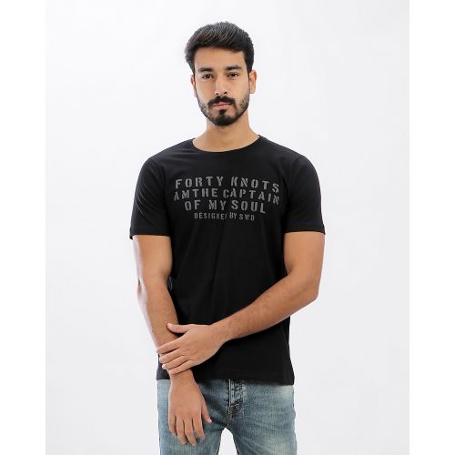 Buy Alpha Round Neck Printed Short Sleeves T-shirt - Black in Egypt