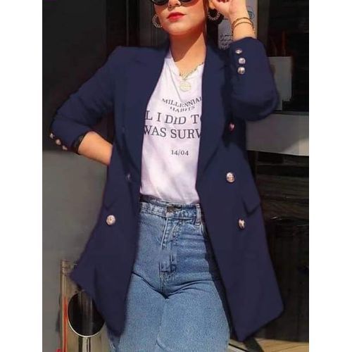 product_image_name-Generic-Buttoned Summer Blazer - Navy Blue-1