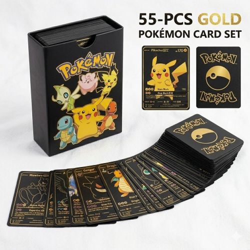 55 pcs gold pokemon cards Deck Card Set | Pokemon Toys | Pokemon Party Favors