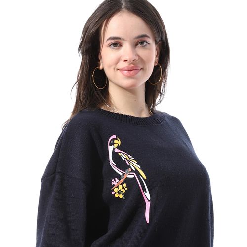 Andora Long Sleeves Pullover With Side Pattern - Navy Blue - image 3