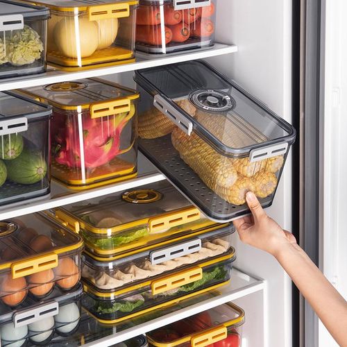 Kitchen Organizer Refrigerator Storage Box Fridge Organizer Fresh Vegetable  Fruit Boxes Drain Basket Storage Containers Pantry