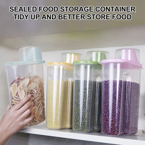 product_image_name-Generic-مجموعة حاويات حبوب من 5 قطع بسعة 2.5 لتر، منظم تخزين بلاستيكي محكم الاغلاق امن غذائيا وخالي من البيسفينول ايه، للحبوب والاطعمة الجافة والدقيق والسكر-1